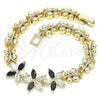 Oro Laminado Fancy Bracelet, Gold Filled Style Flower and Butterfly Design, with Black and White Cubic Zirconia, Polished, Golden Finish, 03.210.0127.1.07