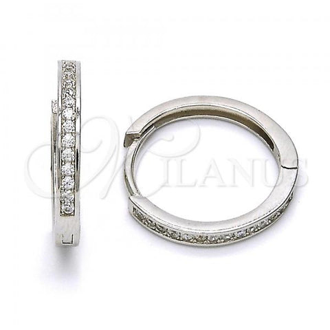 Sterling Silver Huggie Hoop, with White Cubic Zirconia, Polished, Rhodium Finish, 02.286.0001.20