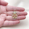 Oro Laminado Fancy Pendant, Gold Filled Style Teddy Bear and Baguette Design, with Garnet Cubic Zirconia and White Micro Pave, Polished, Golden Finish, 05.284.0020.1