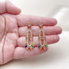 Oro Laminado Long Earring, Gold Filled Style with Multicolor Cubic Zirconia and White Micro Pave, Polished, Golden Finish, 02.282.0077