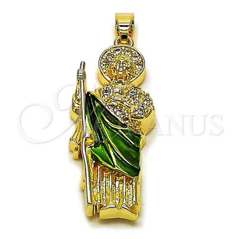 Oro Laminado Religious Pendant, Gold Filled Style San Judas Design, with White Cubic Zirconia, Polished, Tricolor, 05.210.0016