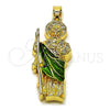 Oro Laminado Religious Pendant, Gold Filled Style San Judas Design, with White Cubic Zirconia, Polished, Tricolor, 05.210.0016