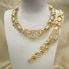 Oro Laminado Necklace and Bracelet, Gold Filled Style Hugs and Kisses and Teddy Bear Design, with White Cubic Zirconia, Diamond Cutting Finish, Golden Finish, 10.180.0001