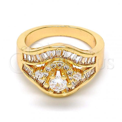 Gold Tone Multi Stone Ring, with White Cubic Zirconia, Polished, Golden Finish, 01.199.0008.07.GT (Size 7)