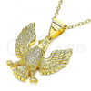 Oro Laminado Fancy Pendant, Gold Filled Style Eagle Design, with White Micro Pave, Polished, Golden Finish, 05.342.0008