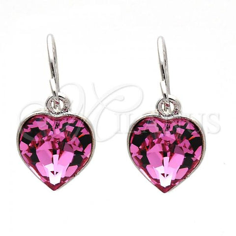 Rhodium Plated Dangle Earring, Heart Design, with Rose Swarovski Crystals, Polished, Rhodium Finish, 02.239.0003.2