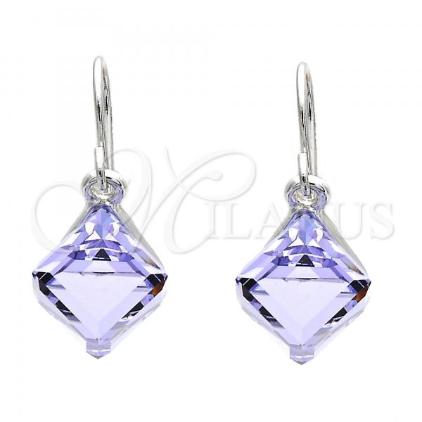 Rhodium Plated Dangle Earring, with Amethyst Swarovski Crystals, Polished, Rhodium Finish, 02.239.0002.2