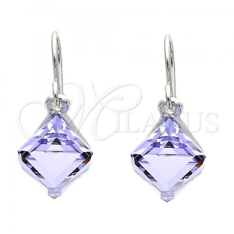 Rhodium Plated Dangle Earring, with Amethyst Swarovski Crystals, Polished, Rhodium Finish, 02.239.0002.2