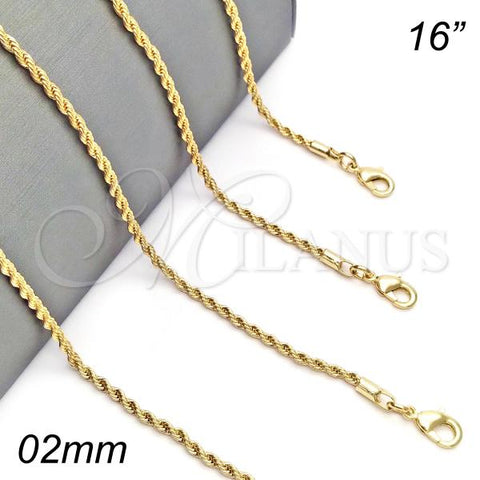 Oro Laminado Basic Necklace, Gold Filled Style Rope Design, Polished, Golden Finish, 04.213.0136.16