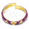 Oro Laminado Individual Bangle, Gold Filled Style Elephant and Flower Design, Purple Enamel Finish, Golden Finish, 07.246.0010.4.05 (10 MM Thickness, Size 5 - 2.50 Diameter)