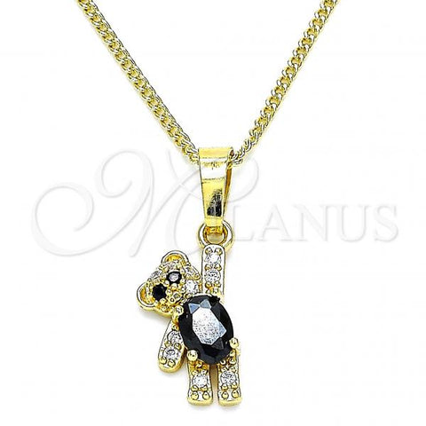 Oro Laminado Pendant Necklace, Gold Filled Style Teddy Bear Design, with Black and White Cubic Zirconia, Polished, Golden Finish, 04.210.0059.3.20