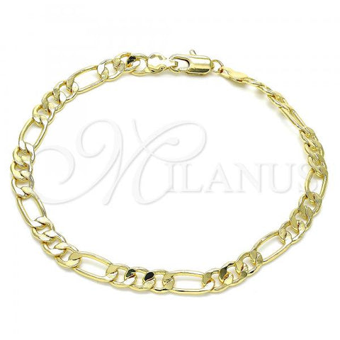 Oro Laminado Basic Anklet, Gold Filled Style Figaro Design, Polished, Golden Finish, 04.63.1412.10