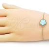 Oro Laminado Adjustable Bolo Bracelet, Gold Filled Style Flower and Box Design, with Turquoise Opal and White Cubic Zirconia, Polished, Golden Finish, 03.313.0041.4.11