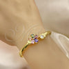 Oro Laminado Individual Bangle, Gold Filled Style Flower Design, with Multicolor Cubic Zirconia, Polished, Golden Finish, 07.381.0018