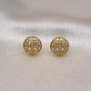 Oro Laminado Stud Earring, Gold Filled Style with White Micro Pave, Polished, Golden Finish, 02.342.0284
