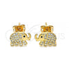 Oro Laminado Stud Earring, Gold Filled Style Elephant Design, with White and Black Micro Pave, Polished, Golden Finish, 02.213.0307