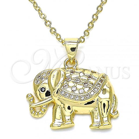Oro Laminado Pendant Necklace, Gold Filled Style Elephant Design, with White and Black Micro Pave, Polished, Golden Finish, 04.156.0290.20