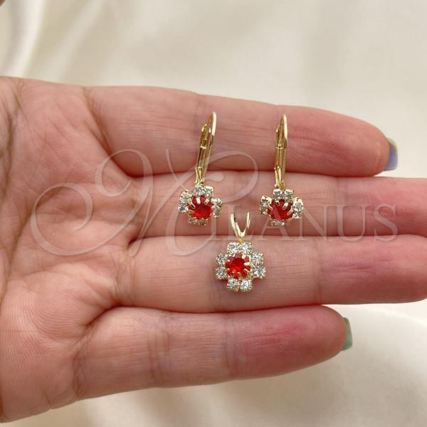 Oro Laminado Earring and Pendant Adult Set, Gold Filled Style Flower Design, with  Cubic Zirconia, Golden Finish, 5.058.012