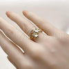 Oro Laminado Multi Stone Ring, Gold Filled Style Butterfly and Leaf Design, with White Micro Pave, Polished, Golden Finish, 01.266.0057