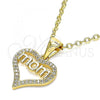 Oro Laminado Fancy Pendant, Gold Filled Style Mom and Heart Design, with White Micro Pave, Polished, Golden Finish, 05.342.0022