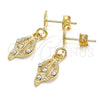 Oro Laminado Dangle Earring, Gold Filled Style Heart Design, with White Crystal, Polished, Golden Finish, 02.63.2489