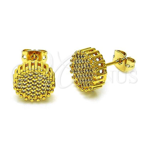 Oro Laminado Stud Earring, Gold Filled Style with White Micro Pave, Polished, Golden Finish, 02.342.0310