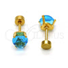 Stainless Steel Stud Earring, Heart Design, with Blue Topaz Cubic Zirconia, Polished, Golden Finish, 02.271.0009.7