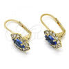 Oro Laminado Leverback Earring, Gold Filled Style Leaf Design, with Tanzanite and White Crystal, Polished, Golden Finish, 02.122.0082.5