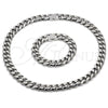 Stainless Steel Necklace and Bracelet, Miami Cuban Design, Polished, Steel Finish, 06.116.0056