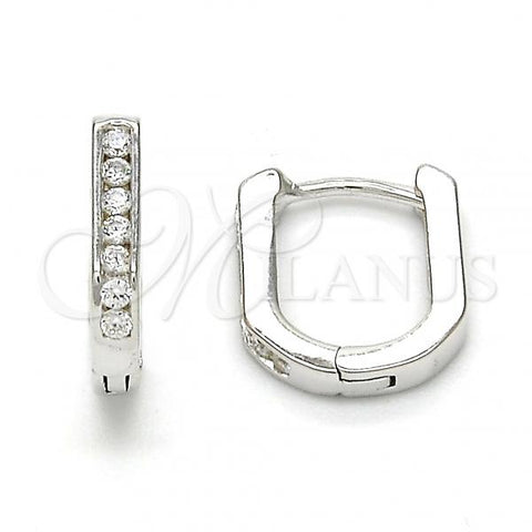Sterling Silver Huggie Hoop, with White Cubic Zirconia, Polished, Rhodium Finish, 02.186.0039.10