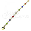 Oro Laminado Fancy Bracelet, Gold Filled Style with Multicolor Cubic Zirconia, Polished, Golden Finish, 03.326.0004.08