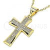 Oro Laminado Religious Pendant, Gold Filled Style Cross Design, with White Micro Pave, Polished, Golden Finish, 05.342.0071
