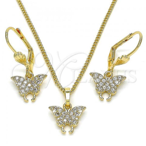 Oro Laminado Earring and Pendant Adult Set, Gold Filled Style Butterfly Design, with White Micro Pave, Polished, Golden Finish, 10.210.0148