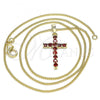 Oro Laminado Pendant Necklace, Gold Filled Style Cross Design, with Garnet Cubic Zirconia, Polished, Golden Finish, 04.284.0029.1.20