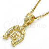 Oro Laminado Fancy Pendant, Gold Filled Style Heart Design, with White Cubic Zirconia, Polished, Golden Finish, 05.120.0078