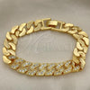 Oro Laminado Fancy Bracelet, Gold Filled Style with White Micro Pave, Polished, Golden Finish, 03.346.0010.07