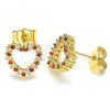 Oro Laminado Stud Earring, Gold Filled Style Heart Design, with Garnet and White Micro Pave, Polished, Golden Finish, 02.94.0122.1