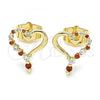 Oro Laminado Stud Earring, Gold Filled Style Heart Design, with Garnet and White Cubic Zirconia, Polished, Golden Finish, 02.156.0526.1