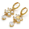 Oro Laminado Long Earring, Gold Filled Style with White Cubic Zirconia, Polished, Golden Finish, 02.217.0006.1