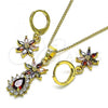 Oro Laminado Earring and Pendant Adult Set, Gold Filled Style Flower and Teardrop Design, with Multicolor and White Cubic Zirconia, Polished, Golden Finish, 10.316.0065.2