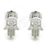 Sterling Silver Stud Earring, Hand of God Design, with White Micro Pave, Polished, Rhodium Finish, 02.336.0147