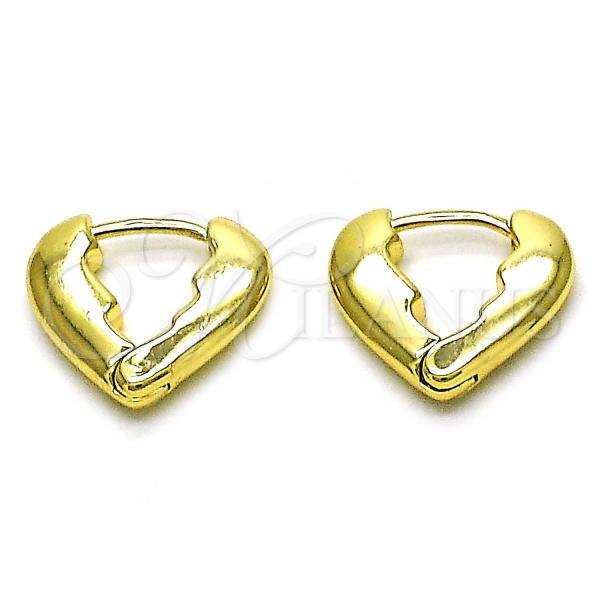 Oro Laminado Huggie Hoop, Gold Filled Style Heart Design, Polished, Golden Finish, 02.195.0201.15