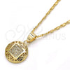 Oro Laminado Pendant Necklace, Gold Filled Style with White Micro Pave, Polished, Golden Finish, 04.166.0011.20