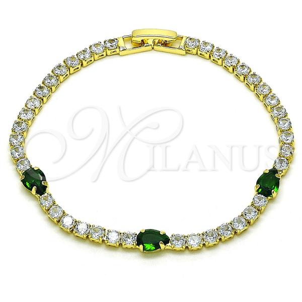 Oro Laminado Tennis Bracelet, Gold Filled Style Teardrop Design, with White and Green Cubic Zirconia, Polished, Golden Finish, 03.284.0026.07