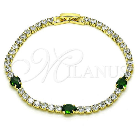 Oro Laminado Tennis Bracelet, Gold Filled Style Teardrop Design, with White and Green Cubic Zirconia, Polished, Golden Finish, 03.284.0026.07