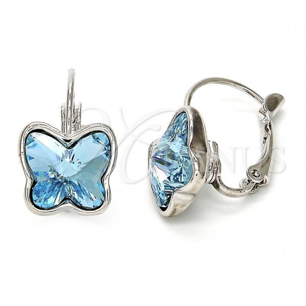 Rhodium Plated Leverback Earring, Butterfly Design, with Aquamarine Swarovski Crystals, Polished, Rhodium Finish, 02.239.0011.2