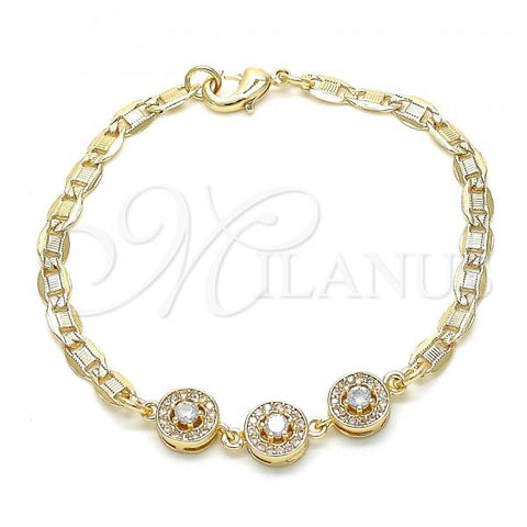 Oro Laminado Fancy Bracelet, Gold Filled Style with White Cubic Zirconia, Polished, Golden Finish, 03.233.0028.08