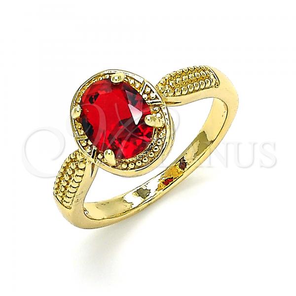 Oro Laminado Multi Stone Ring, Gold Filled Style with Garnet Cubic Zirconia, Polished, Golden Finish, 01.284.0042.1.06