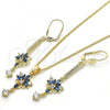 Oro Laminado Earring and Pendant Adult Set, Gold Filled Style with Sapphire Blue and White Cubic Zirconia, Polished, Golden Finish, 10.210.0084.1