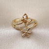 Oro Laminado Multi Stone Ring, Gold Filled Style Flower and Butterfly Design, with White Cubic Zirconia and White Micro Pave, Polished, Golden Finish, 01.266.0066